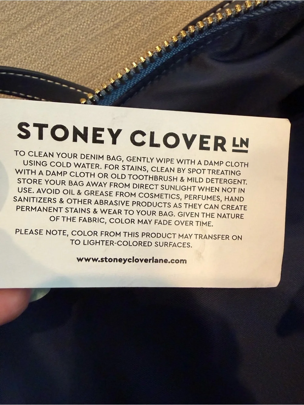 RARE Stoney Clover Lane x Parke Blue Denim Bag with Navy Vegan Leather Trim